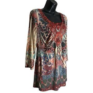 Energe Womens Small Y2K Boho Fairy Whimsigoth Lace 3/4 Sleeve Festival Top Retro
